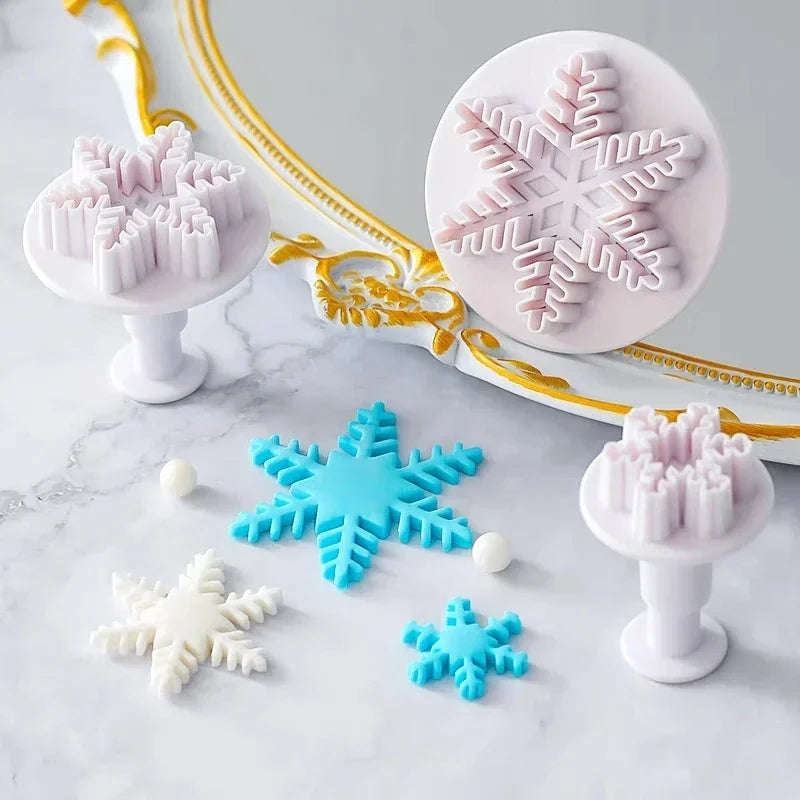 3pcs Snowflake Plunger Mold Cake Decorating Tool Biscuit Cookie Cupcake Mould Kitchen Accessories Fondant Cutting Pastry Cutter