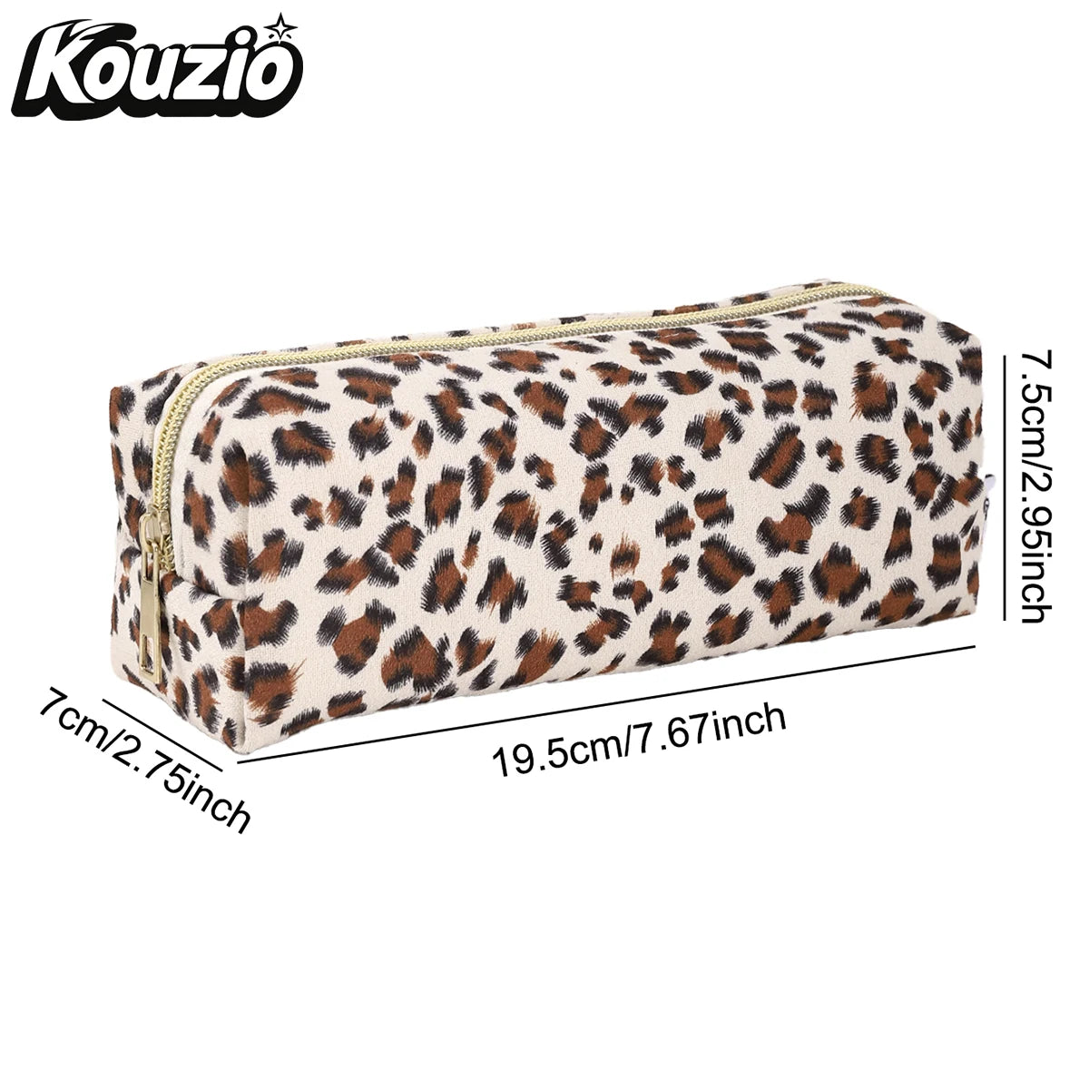 Vintage Leopard Print Suede Pencil Case, Aesthetic School Stationery Bag for Students - KOUZIO