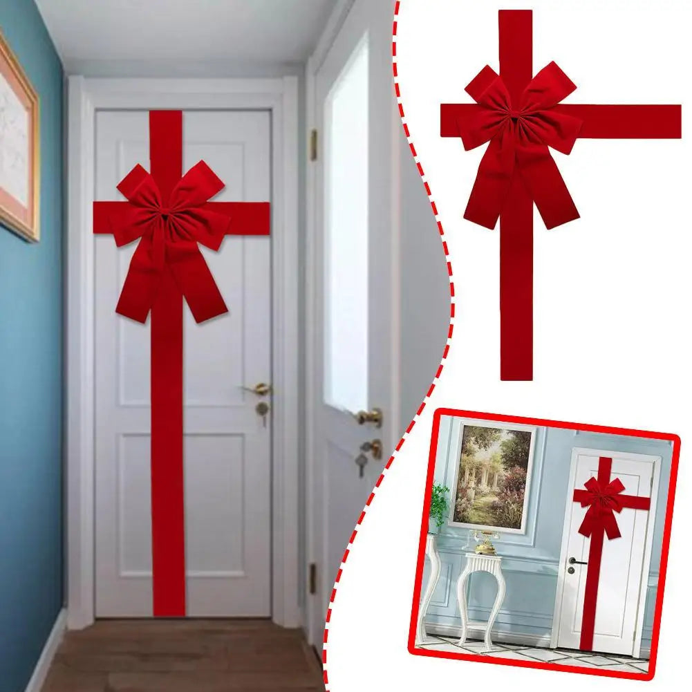 Christmas Large Red Bow Front Door Hanging Decoration Party DIY Xmas Gift Ready Made Bow for Christmas New Year Ribbon Bow