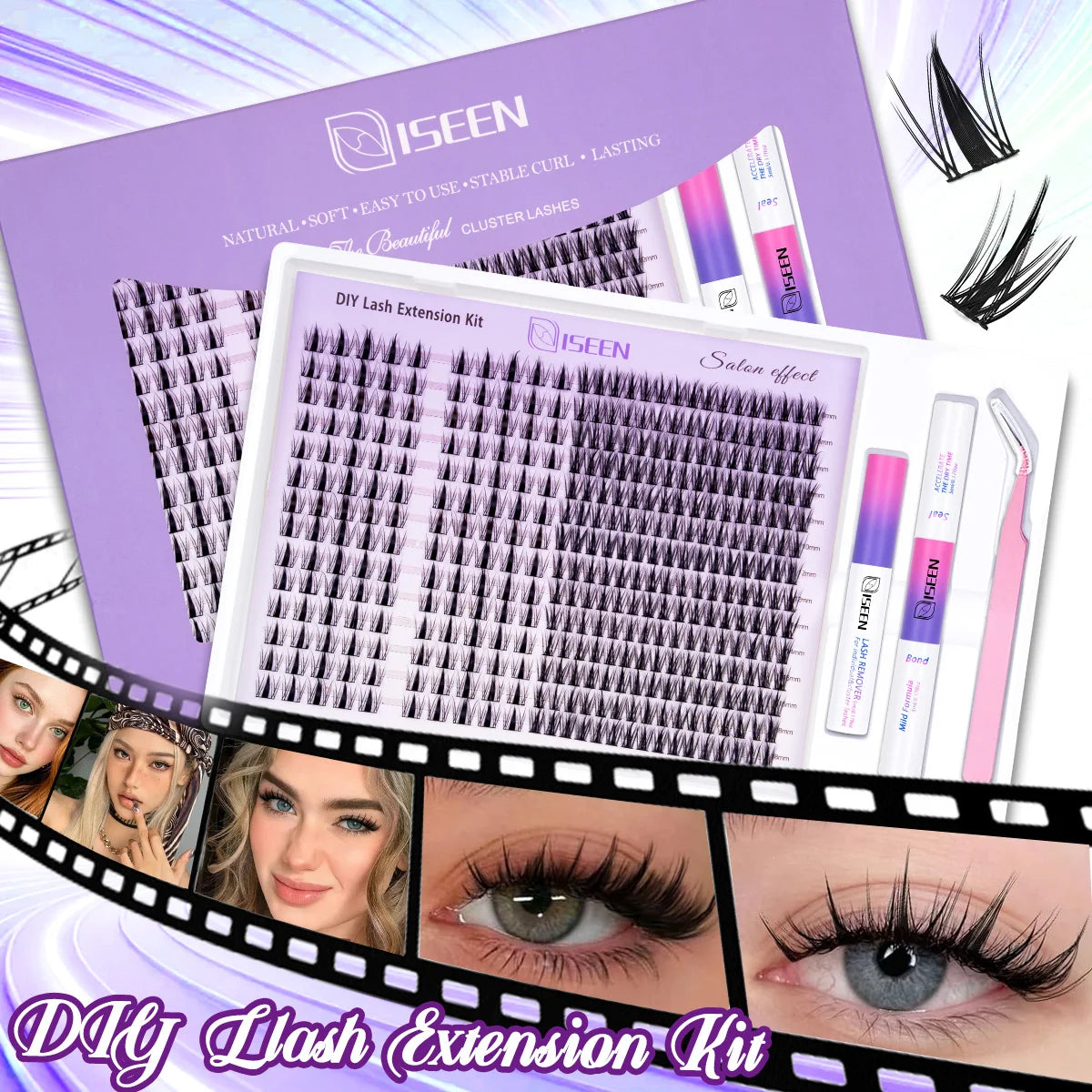 Lash Clusters Kit Eyelash Clusters Manga Fairy Individual Lashes Wispy Cluster Eyelash Extensions with Bond & Seal Lash Tweezer