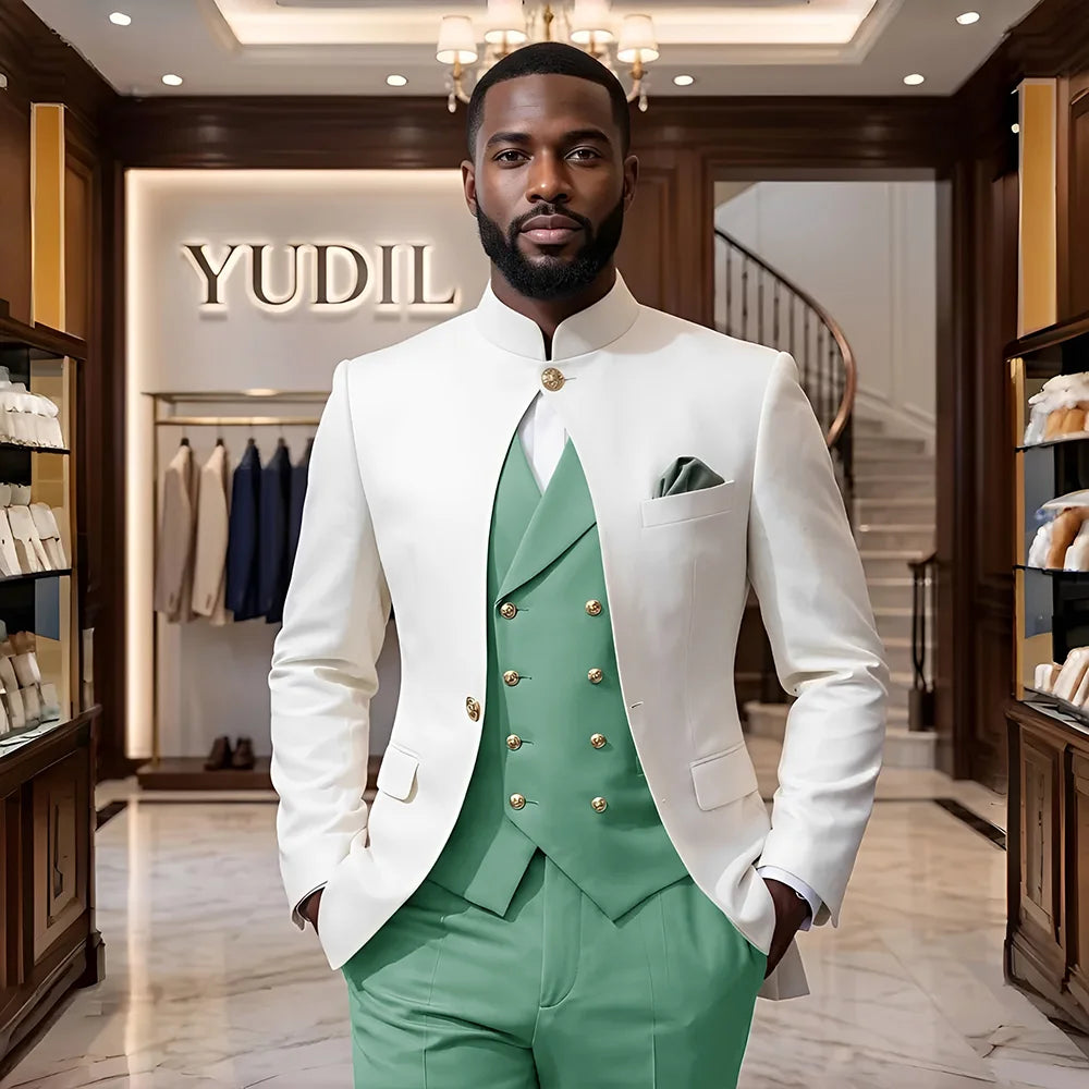 Men 3‑Piece Slim Fit Business Suit Formal Wedding Party Groom Blazer Jacket Trousers Male Suit Set