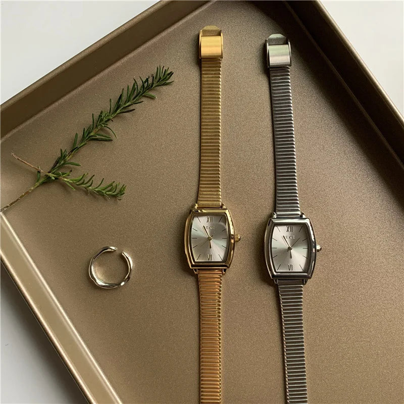 Minimalist Ladies Quartz Wristwatch for Women And Girls Simple Silver Gold Stainless Steel Strap Elegant Fashion Accessory