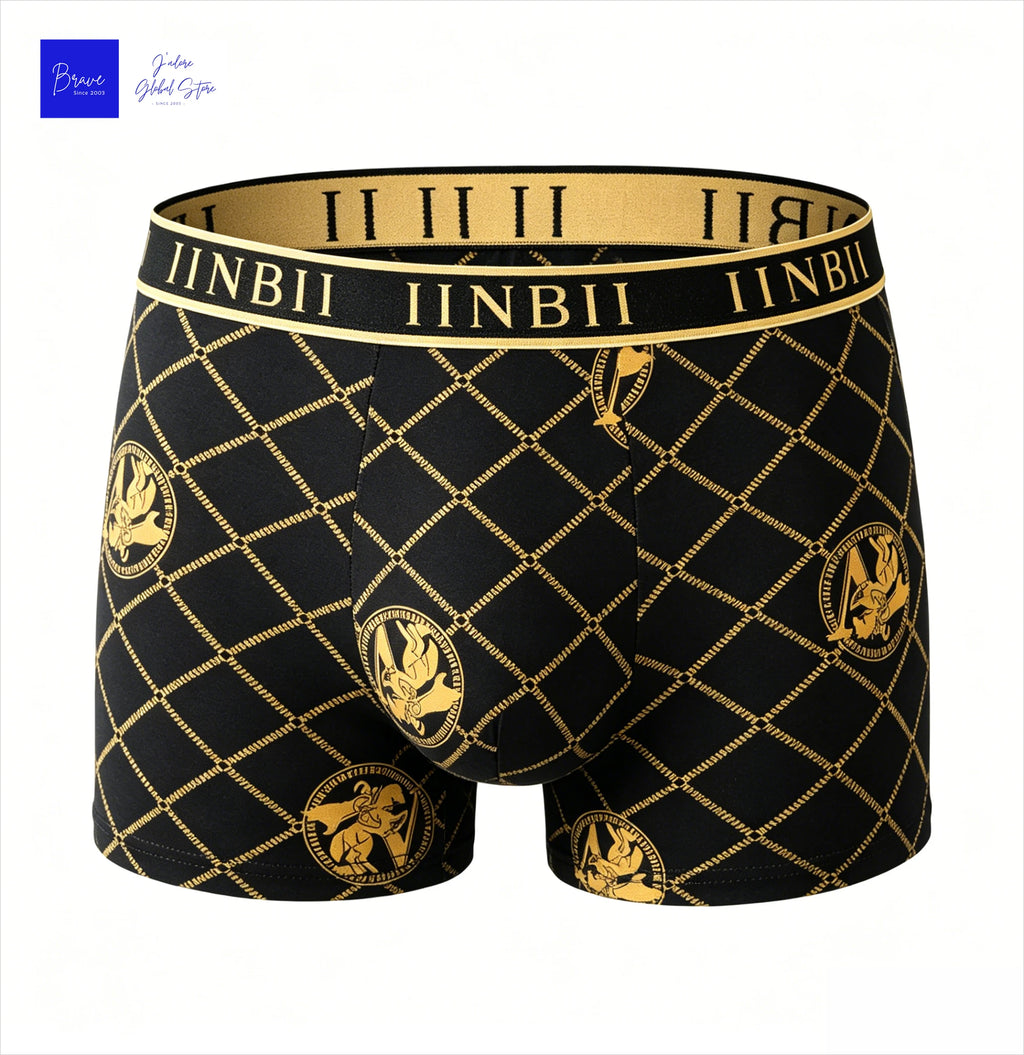 Men's Luxury Baroque Print Boxer Briefs Sexy Antibacterial Breathable Retro Style Underwear Shorts Boys Thin Flat Corner Panties