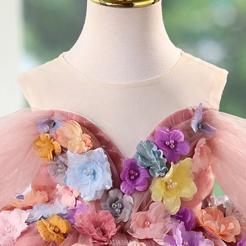 Elegant Dress For Girls Flower Princess Dresses Kids Birthday Party Pageant Gown Piano Recital Host Outfit Children Costumes