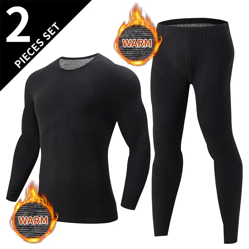 Men Winter Thermal Underwear Set Fleece Lined Slim Fit Long Johns Round Neck Long Sleeve Base Layer Warm Underwear Top & Pants F
