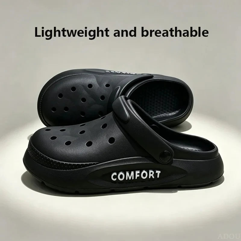 Women's Men's Slippers Summer Anti-Slip Couple Hollow Covered Toe Indoor Outdoor Casual Thick Bottom Sandals for Home Adults