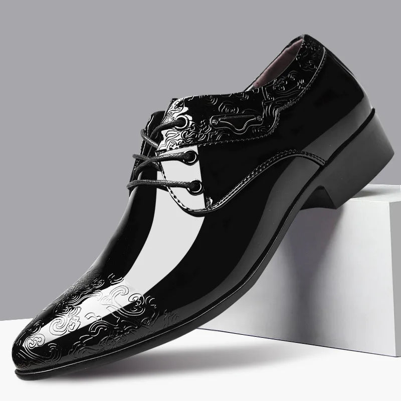 Shoes for Men Casual Business Dress Shoes Lace Up Formal Black Patent Leather Brogue Shoes for Male Wedding Party Office Oxfords