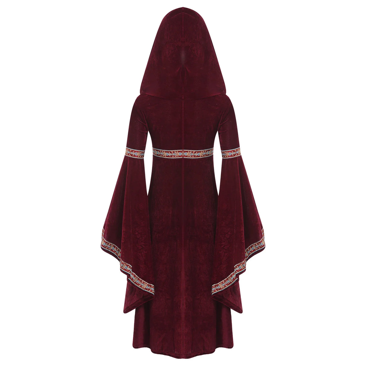 Girls Enchanting Medieval Princess Gown with Embroidered Velvet Trim And Trumpet Sleeves Dress for Halloween Cosplay Events