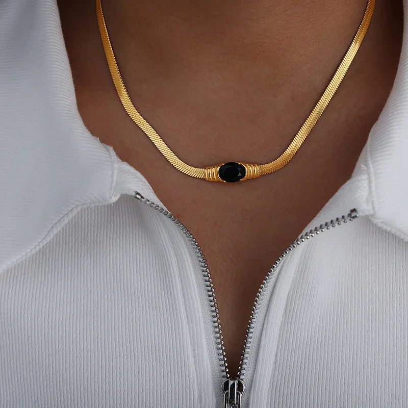 Waterproof And Non-fading Stainless Steel Jewelry Set Geometric Retro Inlaid Multi-color Glass Stone Necklace Bracelet Set Girls