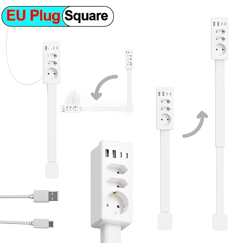 Adjustable Length Electrical Outlet Extender EU US Plug Stretchable Plug Power Outlets Extender 180° 360° Retractable Socket