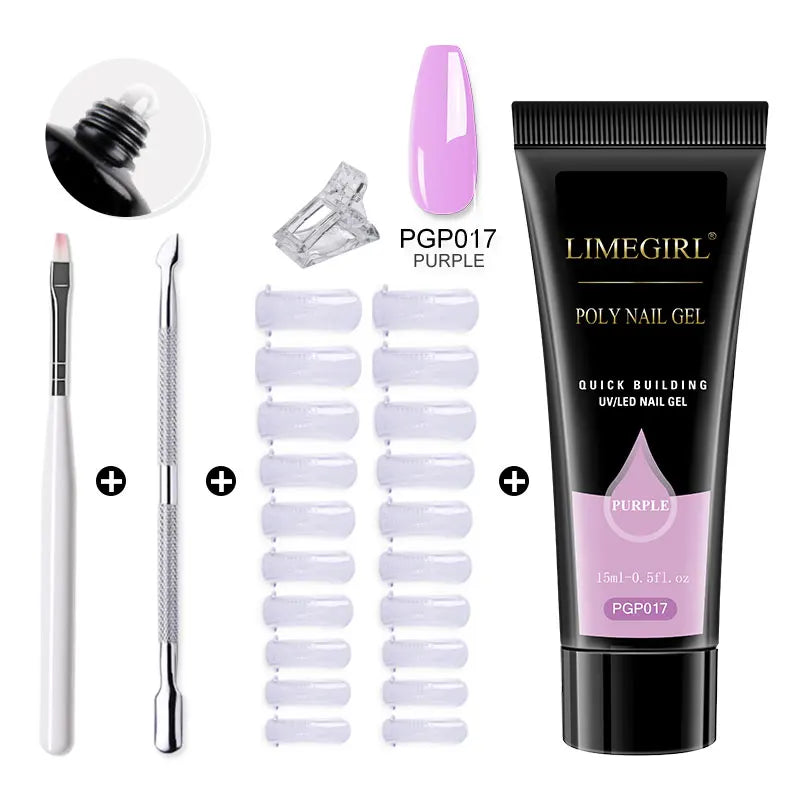 LIMEGIRL  Poly Nail Gel Set Manicure Set Gel Cuticle Pusher Finger Extend Mold Nail Kit All For Quick Extension Manicure Set