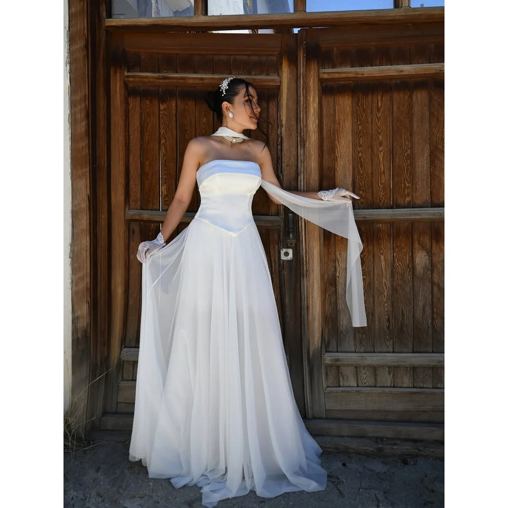 Line A Elegant Evening Dresses for Woman Luxury Women's Elegant Party Dress Customized Sleeveless White Shawl Ball Gowns Wedding