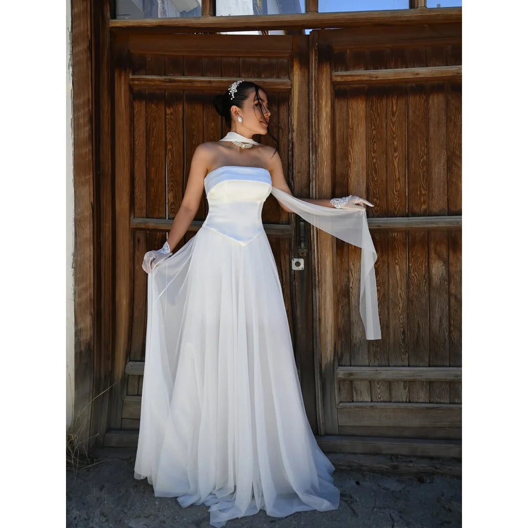 Line A Elegant Evening Dresses for Woman Luxury Women's Elegant Party Dress Customized Sleeveless White Shawl Ball Gowns Wedding