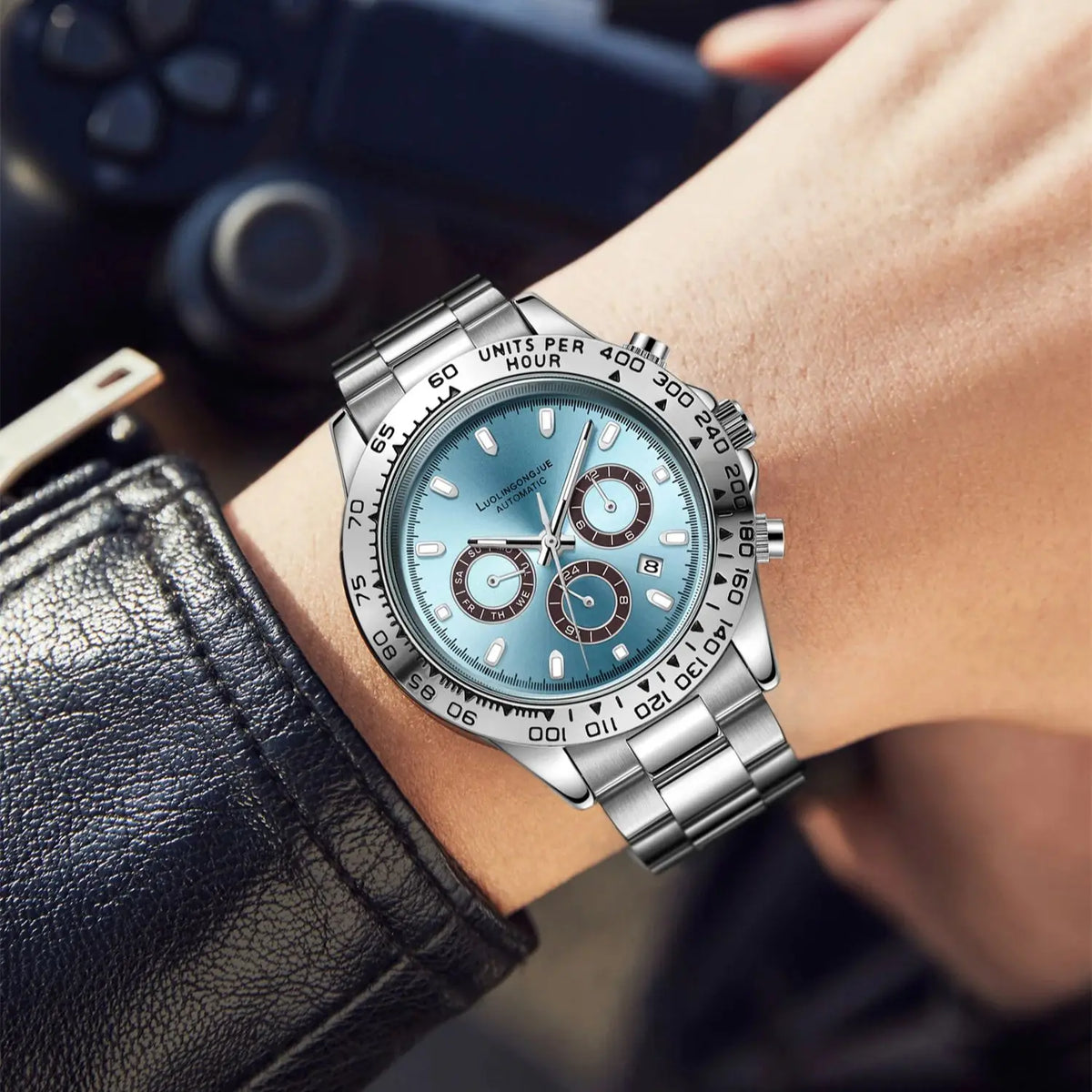 Luxury Series Business Men's Mechanical Watch, Three-Dial Six-Hand Multi-Function Fully Automatic Mechanical Watch, Men's Watch with Hollow Design, Fashionable Business Casual Watch, High-End Gift