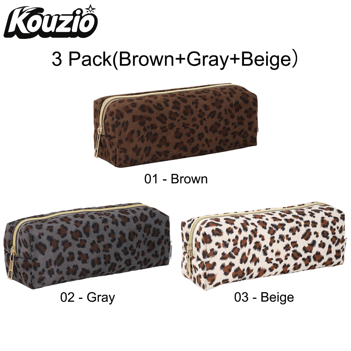Vintage Leopard Print Suede Pencil Case, Aesthetic School Stationery Bag for Students - KOUZIO