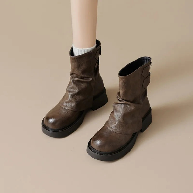 Womens Western Cowgirl Boots Autumn Winter New Waterproof Thick Bottom Casual Shoes Fashion Versatile Women's Short Boots Mujer