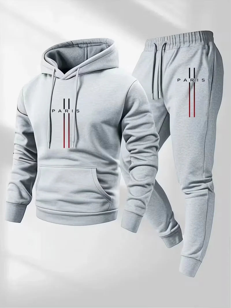 Men's Paris Trendy Cool Personalized Printed Hoodie & Sweatpants Set Sporty Casual Two-Piece Daily Wear Comfortable Street Style