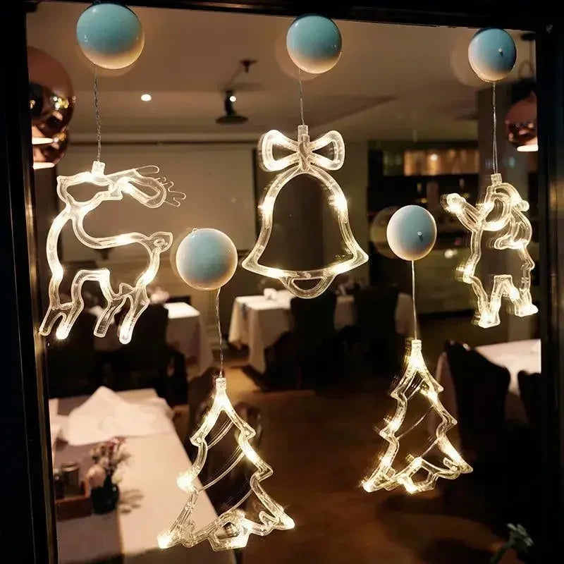 LED Christmas Window Lights Silhouette Decoration Bell Christmas Tree Santa Claus For New Year Christmas Decor Fairy String Lamp