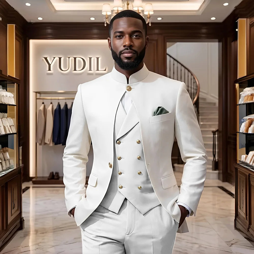 Men 3‑Piece Slim Fit Business Suit Formal Wedding Party Groom Blazer Jacket Trousers Male Suit Set