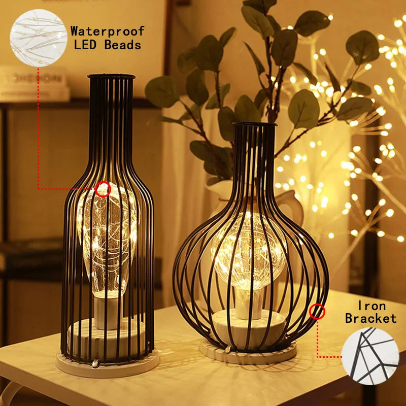 👉 Vintage LED Metall-Tischleuchte im Käfig-Design