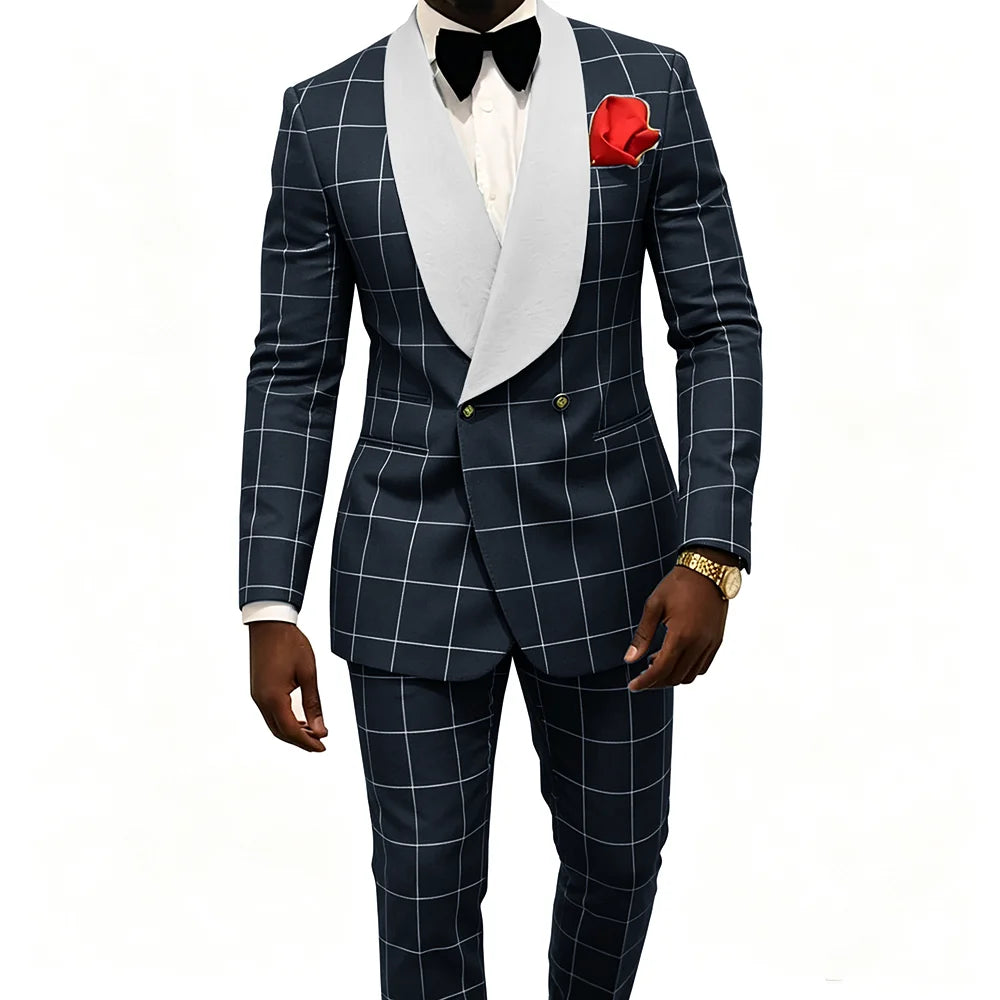 Men's Suit – Plaid Fabric, Groom's Tailcoat for Weddings, Classic Custom 2-Piece Suit (Jacket & Trousers)
