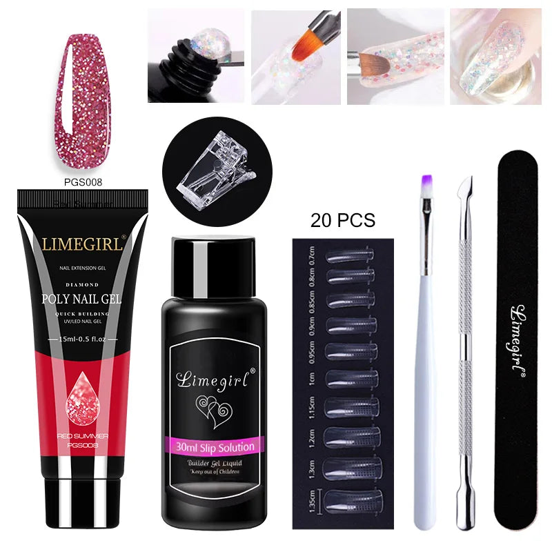 LIMEGIRL  Poly Nail Gel Set Manicure Set Gel Cuticle Pusher Finger Extend Mold Nail Kit All For Quick Extension Manicure Set