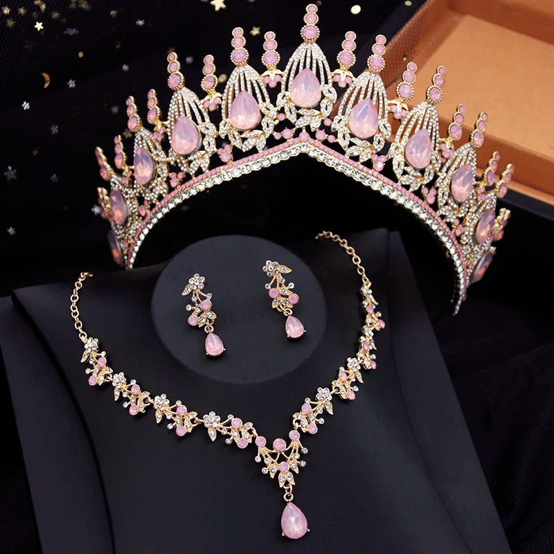 Women Bridal Jewelry sets with Tiara set Bride crown and necklace Earrings sets Princess Wedding Party Prom