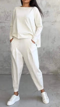 Women Office 2 Piece Set Autumn New Solid Long sleeve Hoodie&Pants Suits Women's Loose Fashion Pocket Small Feet Trousers Sets