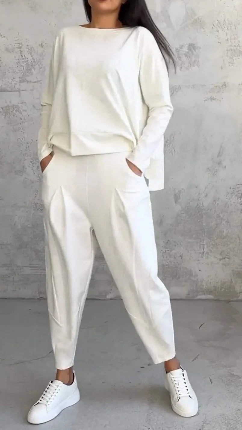 Women Office 2 Piece Set Autumn New Solid Long sleeve Hoodie&Pants Suits Women's Loose Fashion Pocket Small Feet Trousers Sets