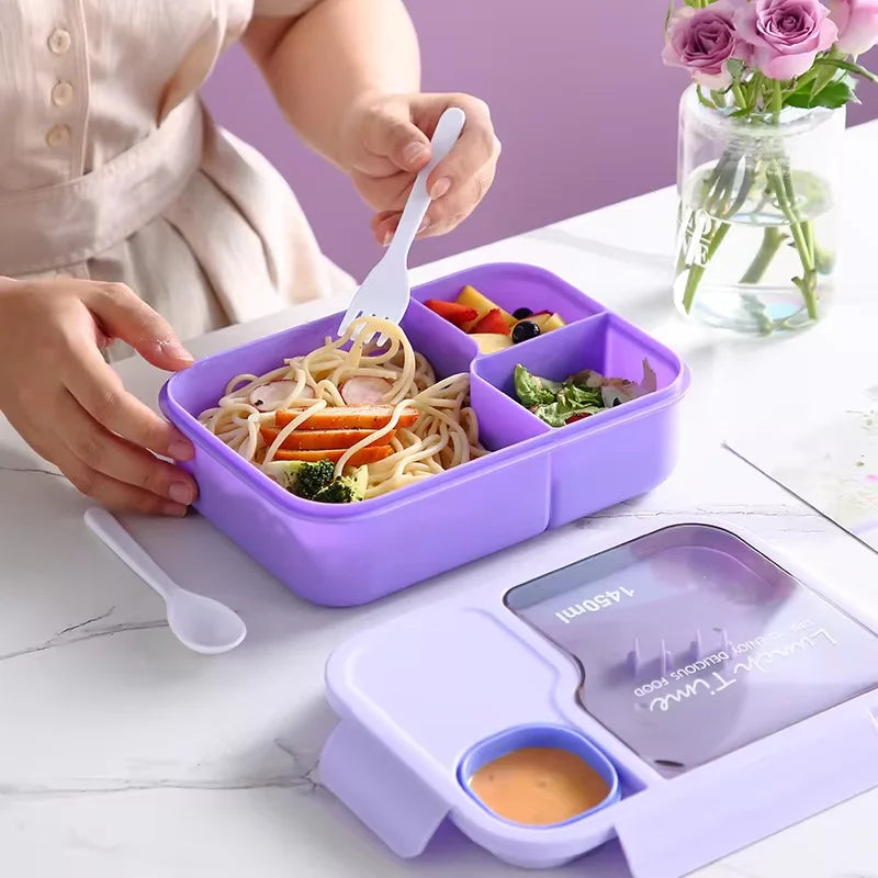 Bento Lunch Box Kid's Lunch Boxs Microwaveable BentoBox with Tableware Kawaii Heated 3 Grid Sandwich Snack Food Box Food Storage