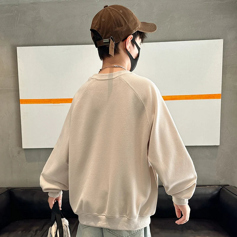 Children Brief Style Hoodie Sweatshirt for Boys European and American Street Fashion Clothing Kids Retro Simple Pullover Tops
