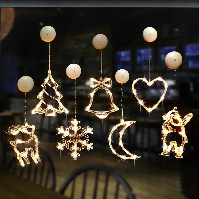 LED Christmas Window Lights Silhouette Decoration Bell Christmas Tree Santa Claus For New Year Christmas Decor Fairy String Lamp