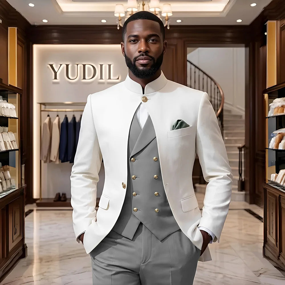 Men 3‑Piece Slim Fit Business Suit Formal Wedding Party Groom Blazer Jacket Trousers Male Suit Set