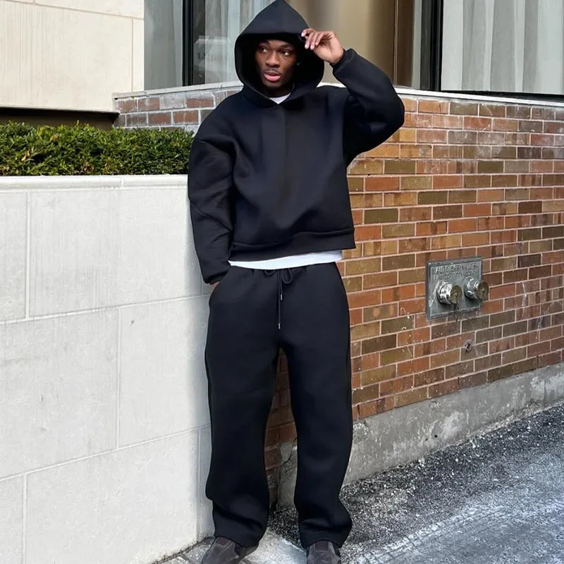 Men's New Sportswear Set Trendy 2-Piece Hoodie & Pants Outdoor Basketball Casual Simple Couple Fashion Solid Color Loose