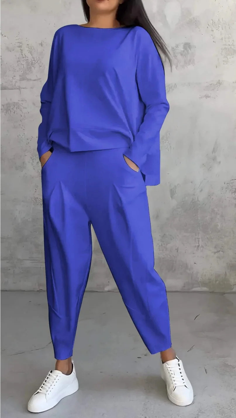 Women Office 2 Piece Set Autumn New Solid Long sleeve Hoodie&Pants Suits Women's Loose Fashion Pocket Small Feet Trousers Sets