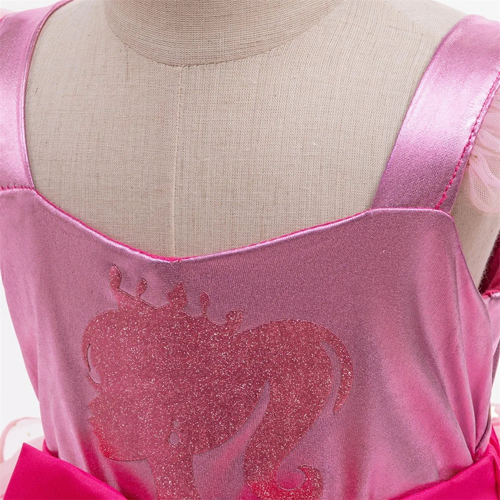 Elegant Party Wedding Girls Dress Elegant Bow Layered Birthday Dresses for Girl Hot Pink Summer Children Christmas Prom Costume