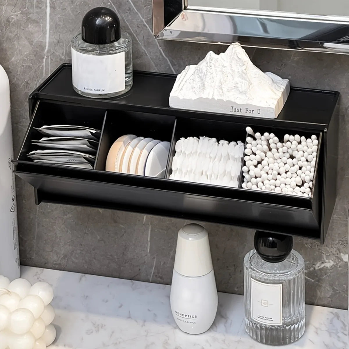 Bathroom Organizer Wall Mounted Storage Box No Drill Adhesive Shelf Flip Top Compartment Space Saving Home Storage Solution