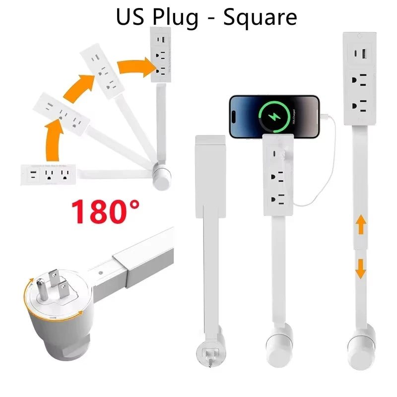 Adjustable Length Electrical Outlet Extender EU US Plug Stretchable Plug Power Outlets Extender 180° 360° Retractable Socket