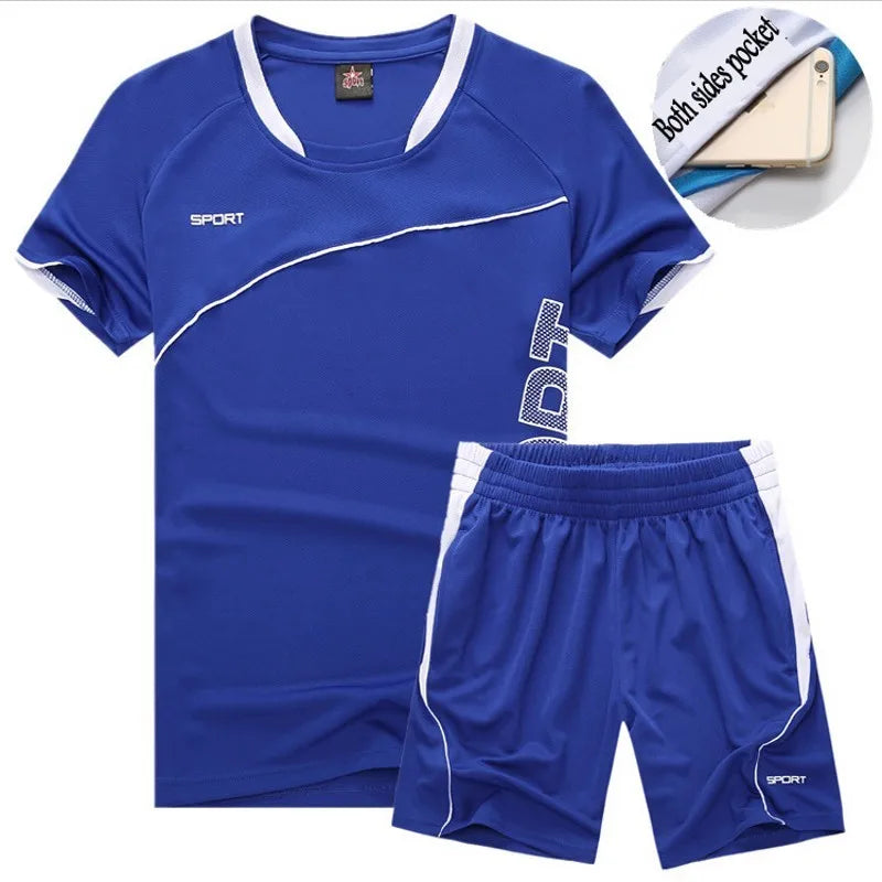 Mens Fitness Tracksuit Set Summer Casual Sporting Male Quick-Drying Short-Sleeved Tops+Shorts Sweatsuit 2 Piece Set Track Suit