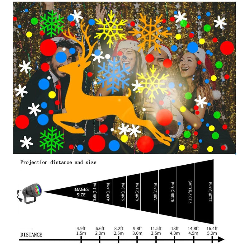 2027 Christmas Window Projector LED Snowflake Snow Elk Laser Projector 16 Patterns Projection Lamp Xmas Party Home Door Decor