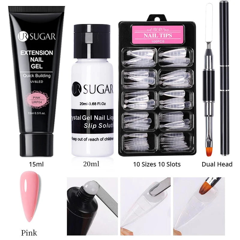 UR SUGAR 15ml Nail Extension Gel Set Acrylic Quick Building Hard Gel For Finger Prolong Form Tips Manicure Extension Tool Kits