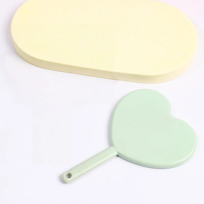 1PCS Heart Shaped Hand‑held Vanity Mirror With Handle Portable Cute Small Beauty Mirror Cosmetic Makeup Tool For Girls Women