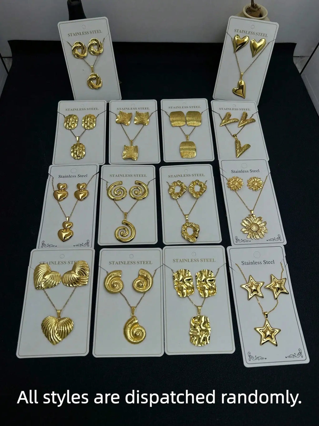 6/12/18 Pcs Stainless Steel Jewelry Set, Geometric Heart & Multi-Element Design, Three of Them Form a Set.