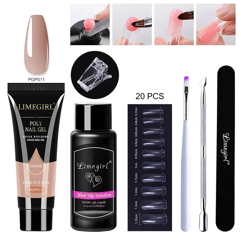 LIMEGIRL  Poly Nail Gel Set Manicure Set Gel Cuticle Pusher Finger Extend Mold Nail Kit All For Quick Extension Manicure Set