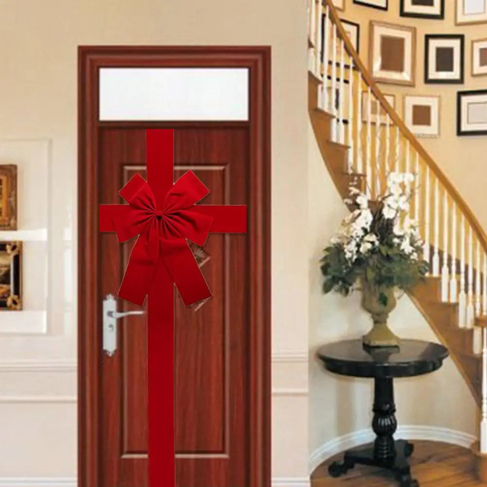 Christmas Large Red Bow Front Door Hanging Decoration Party DIY Xmas Gift Ready Made Bow for Christmas New Year Ribbon Bow