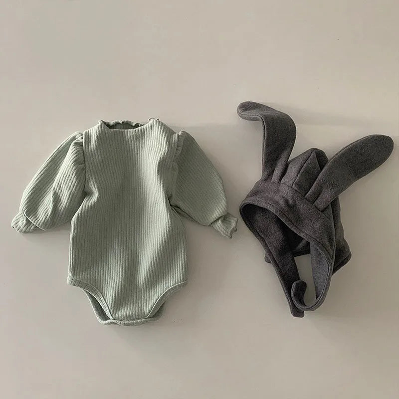 Infant Soft Cotton Long Sleeve Bodysuit Solid Newborn Baby Girl Jumpsuit Toddler Loose Puff Sleeve Pajamas Cute Clothes 0-24M