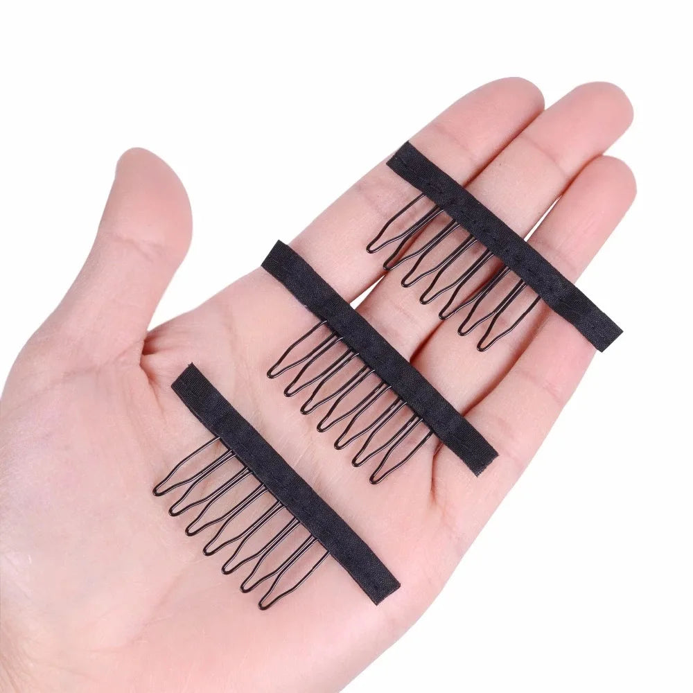 Wig Comb Clips 4-7Teeth Hair Extension Clips Stainless Steel Wig Clips Combs Snap Clips With Rubber For Hair Extension