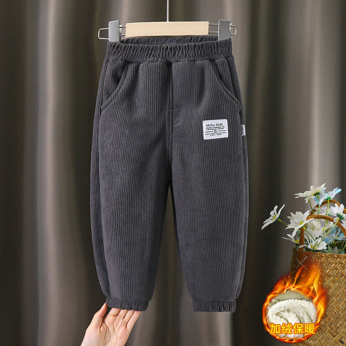 2022 New Warm pants Kids Cartoon Pant Fashion Boy Girl Jeans Winter Thickening Kids Denim Pants Baby Jean Infant Clothing 1-6Y