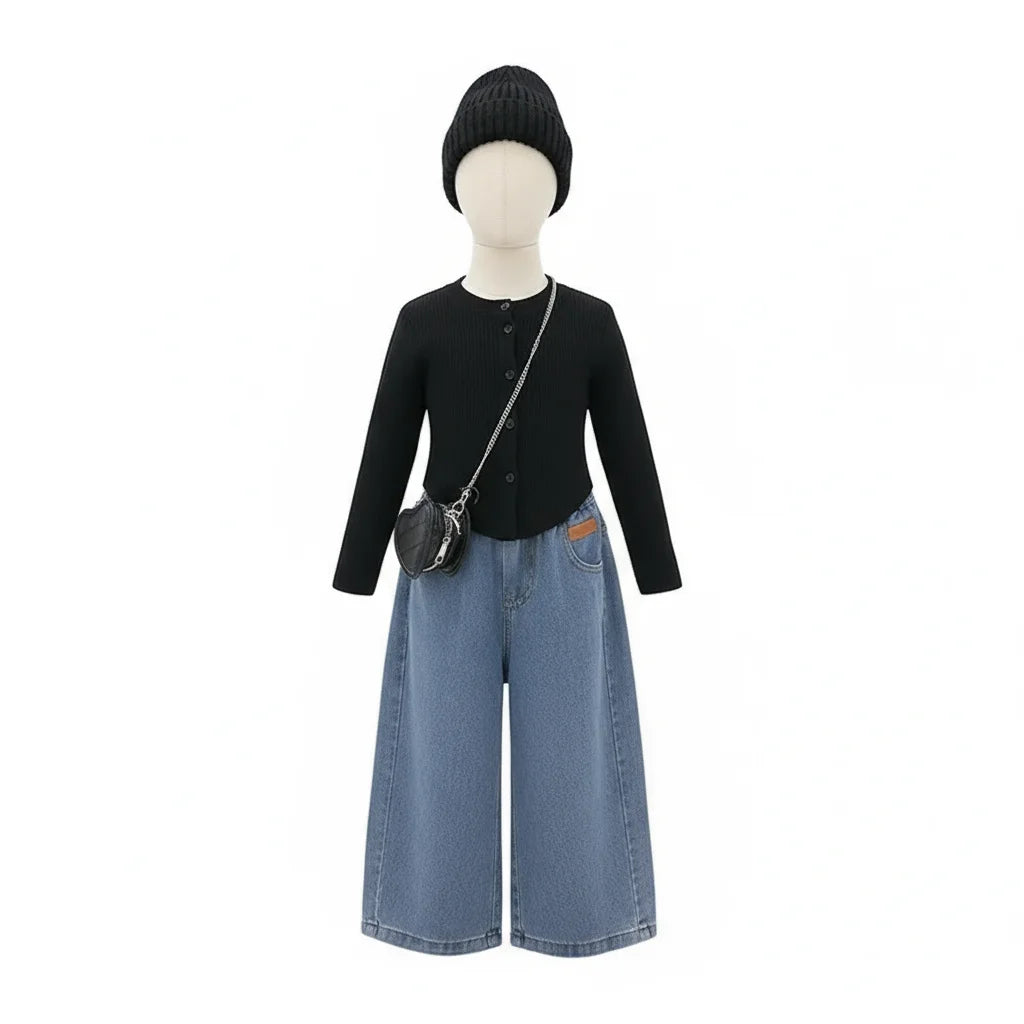 Kids' Clothing 1PCS Children's Denim Pants Girls' Baby Clothes Korean Bottoming Shirts Casual Jeans Girls Wide-leg Pants Tops