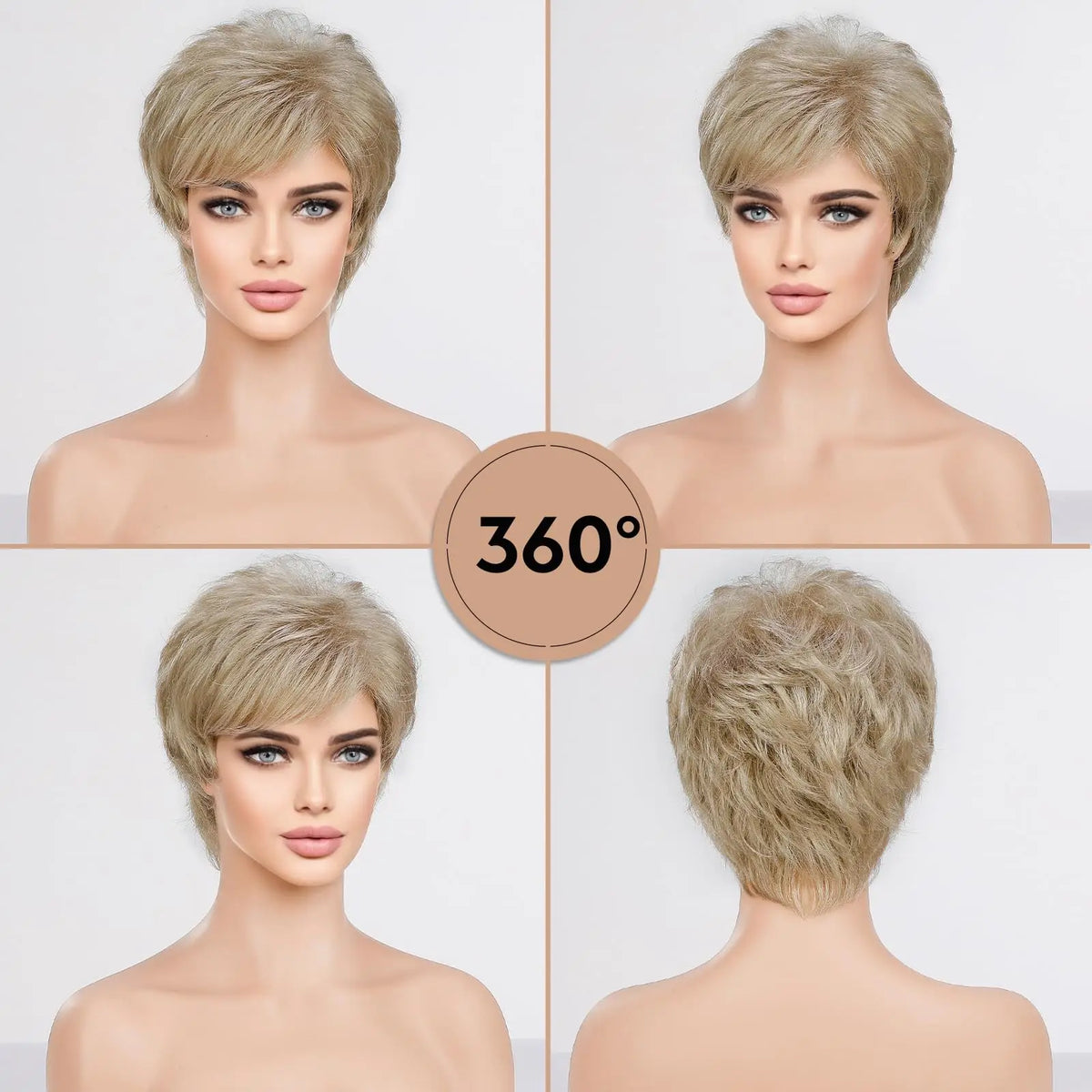 Short Pixie Cut Ash Blonde Wigs for Women with Bangs Blonde Natural Layered Blend Hair Kanekalon Human Hairs Like Texture Wigs